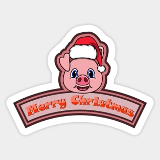 Sticker and Label Of  Pig Character Design and Merry Christmas Text. Sticker